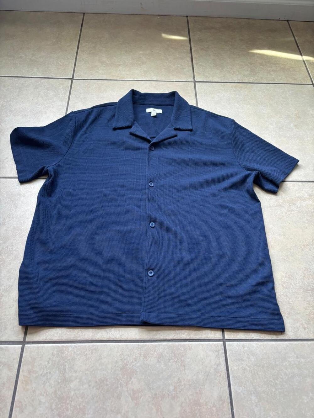 BP. Shirt Mens Large Blue Waffle Knit Button-Up Short Sleeve Casual Summer